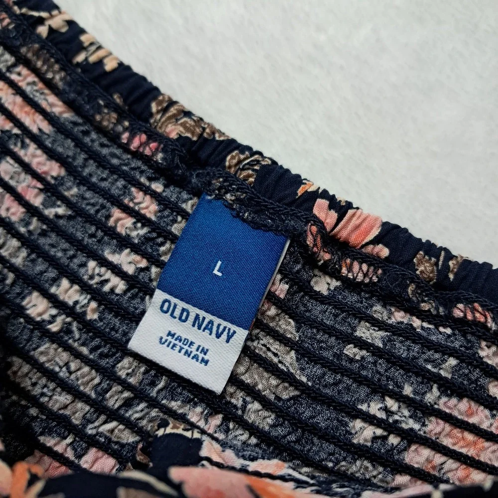 Old Navy Dress Women's Large Midi Navy Floral Puff Sleeve Smocked Feminine - Picture 2 of 12